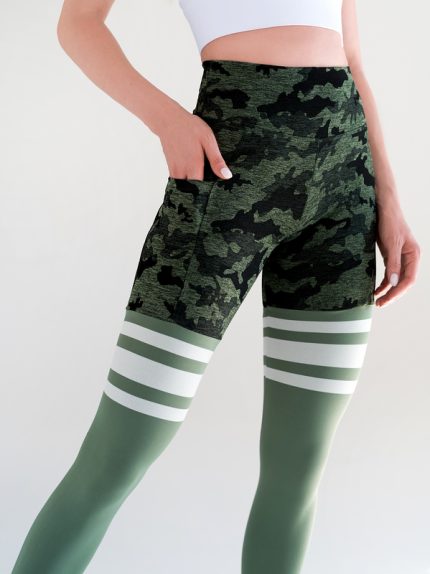 High waisted green camo leggings with pocket