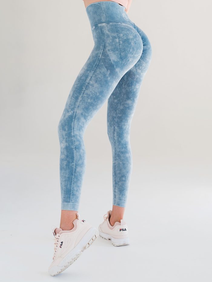 Kék varrás nélküli sport leggings magas derékkal