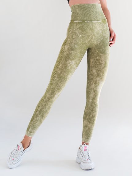 Zöld női leggings alakformáló hatással és magas derékrésszel