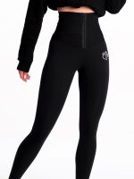 Black women's sports leggings with built-in corset