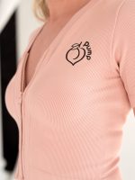 Sports blouse with double zipper in pink rips