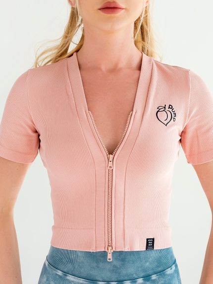 Sports blouse with double zipper in pink rips