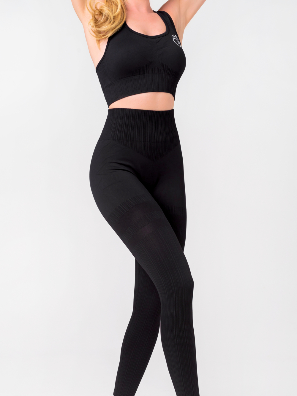 Black sports set leggings and bustier with padding