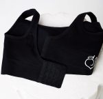 Black sports bra with bra type fastening