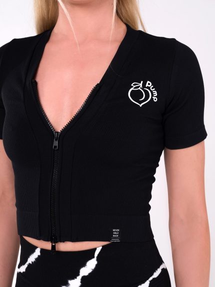 Black sports shirt with zipper for fitness or cardio workouts