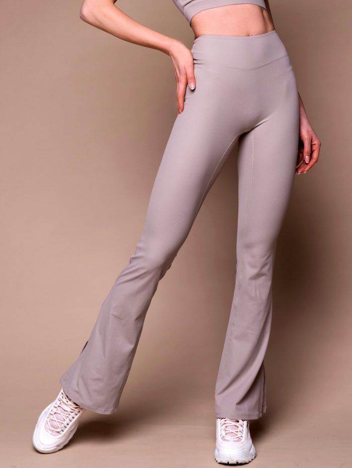 Beige flare leggings with wide leg for walking and sport