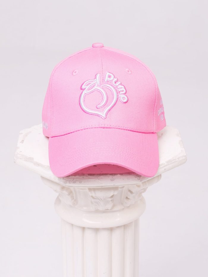 Baby pink Peach Pump cap with visor and embroidered logo