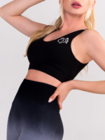 Black sports bra with lifting effect and crossed straps