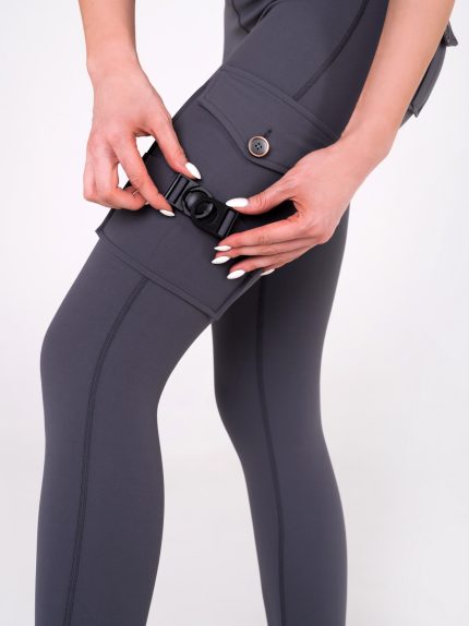 Dark graphite leggings with pockets and buckle