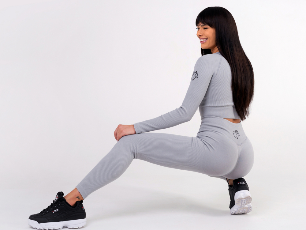 Sports set in grey winter fabric leggings and long sleeve top