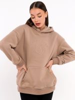 Модерен ватиран суитчър с качулка, “Hoodie”, в бежов цвят от Peach Pump