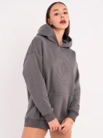 Φούτερ με κουκούλα τύπου Hoodie με εντυπωσιακή τρισδιάστατη στάμπα Peach Pump με απαλή γκρι χειμερινή επένδυση σε γκρι χρώμα