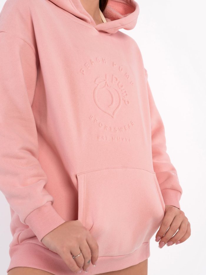 Hanorac Hoodie roz cu imprimeu 3D "Peach Pump" și glugă mare