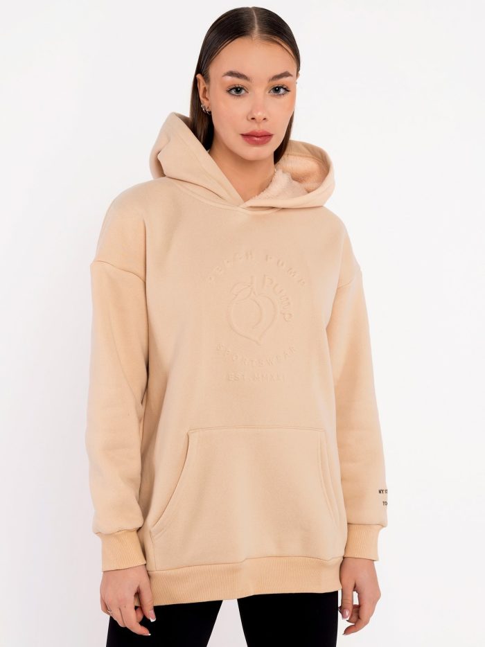 Thick sports hoodie sweatshirt with soft lining in pale yellow, creme color