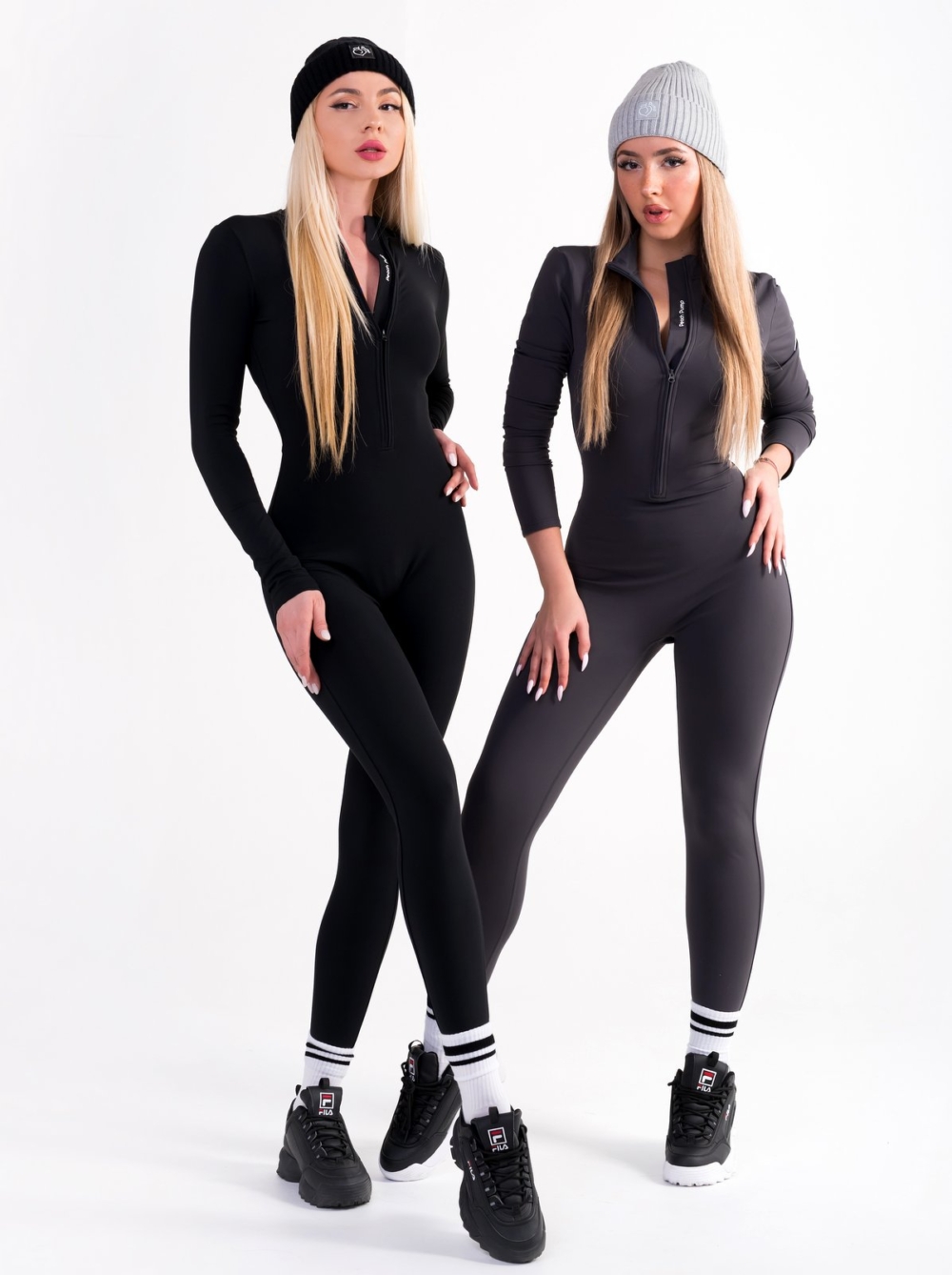 Sports catsuit with soft fleece lining for colder weather in grey colour