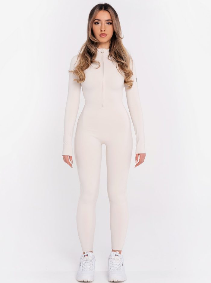 Zipped jumpsuit from "Peach Pump" with soft lining in beige