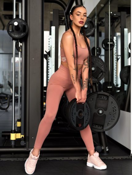 Spectacular sports set leggings and bustier in "ash of roses" colour