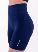 Sporty dark blue seamless leggings with high waist and white Peach Pump lettering