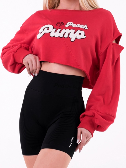 Czerwona, damska, ucięta bluza typ ''switcher'' z szerokimi rękawami i delikatnym haftem