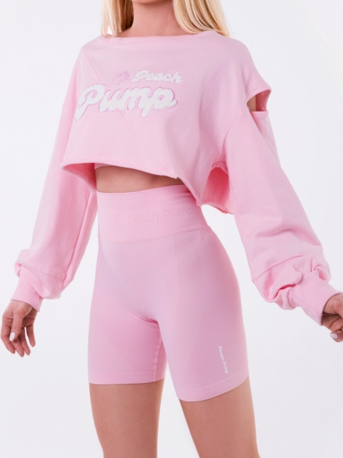 Sporty cotton crop top sweatshirt with modern design in pink