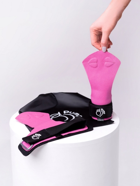 Women's weight grips, wraps for workout, gym training in pink