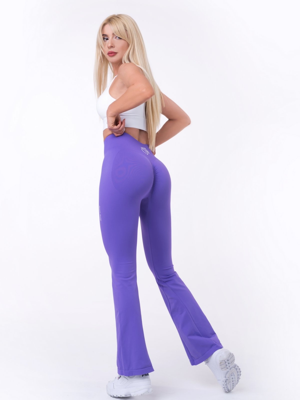 Purple flare leggings with high waist and butt shaping effect