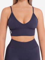 Sports blue-grey bustier with V-neckline and push-up pads