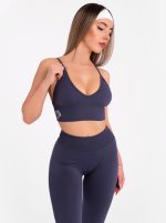 Seamless blue-grey V-neck bustier with push-up pads