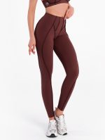 Modern brown leggings with 3D inverted seams from Peach Pump