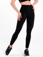 Sporty black leggings with inverted seams and high waist