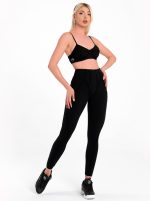 Fekete sport leggings 3D fordított varrásokkal és magas derékrésszel