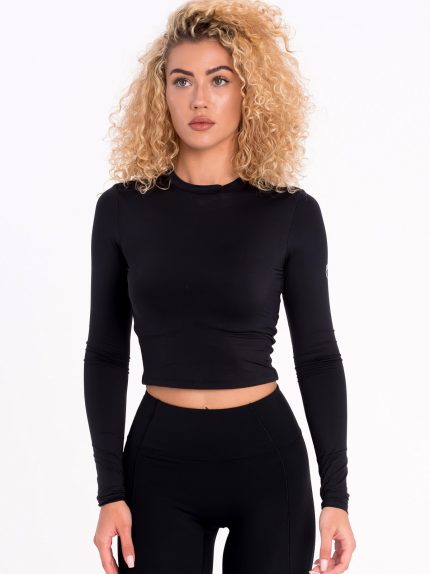 Crop Top Černý sportovní top na tělo s dlouhým rukávem od Peach Pump