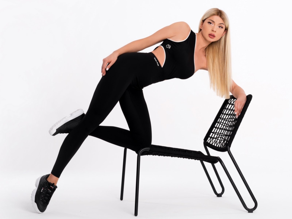 Women's sporty black overalls with one shoulder strap