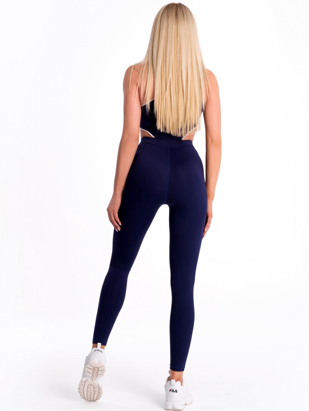 Fashionable women's dark blue overalls with one shoulder strap for sport