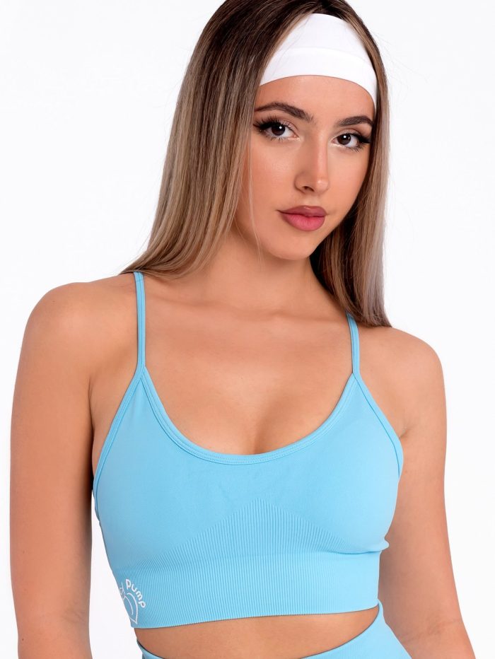 Light blue sports bustier with push up pads