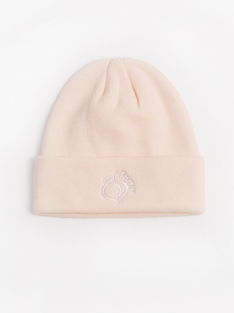 Beige winter hat with embroidered logo in the front