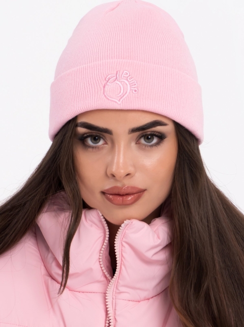 Pink hat with pink embroidered logo in front Peach Pump