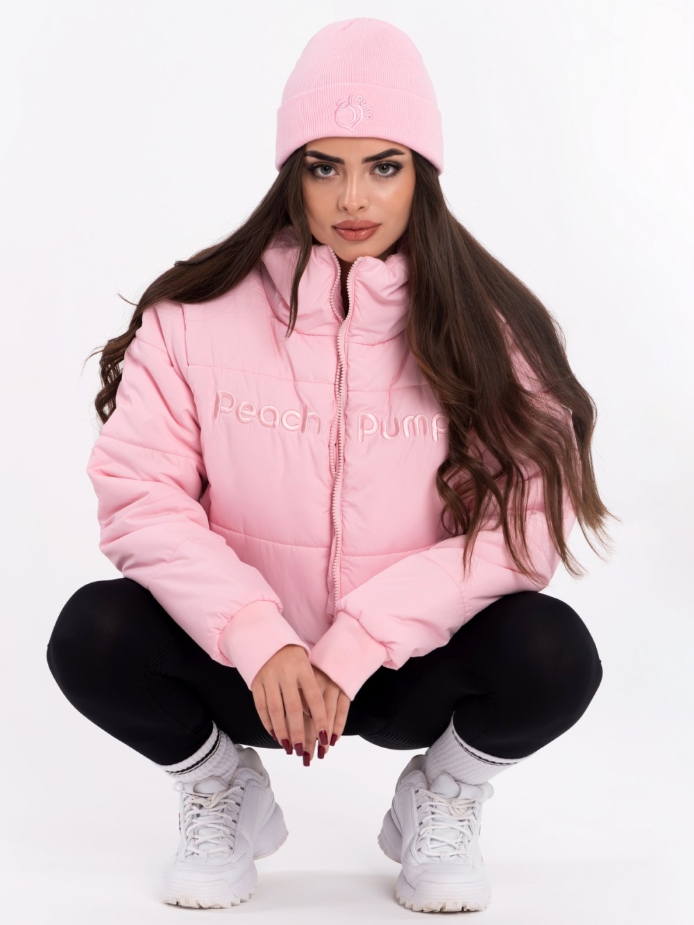 Winter hat with embroidered logo in pink Peach Pump