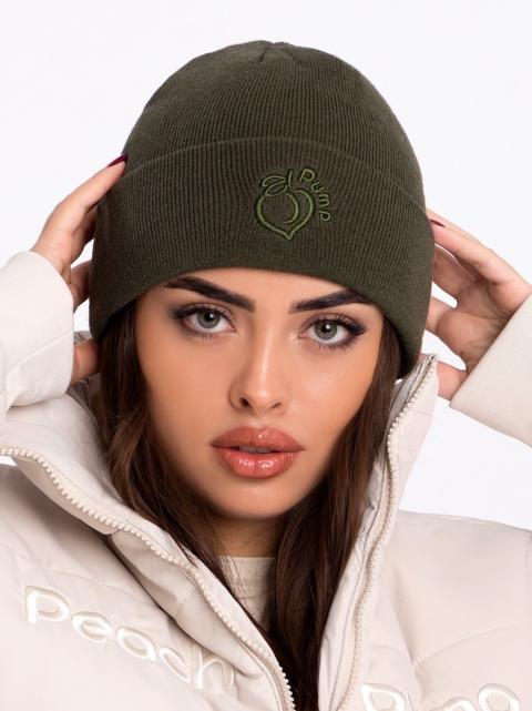 Fes de iarnă verde închis cu broderie 3D în față