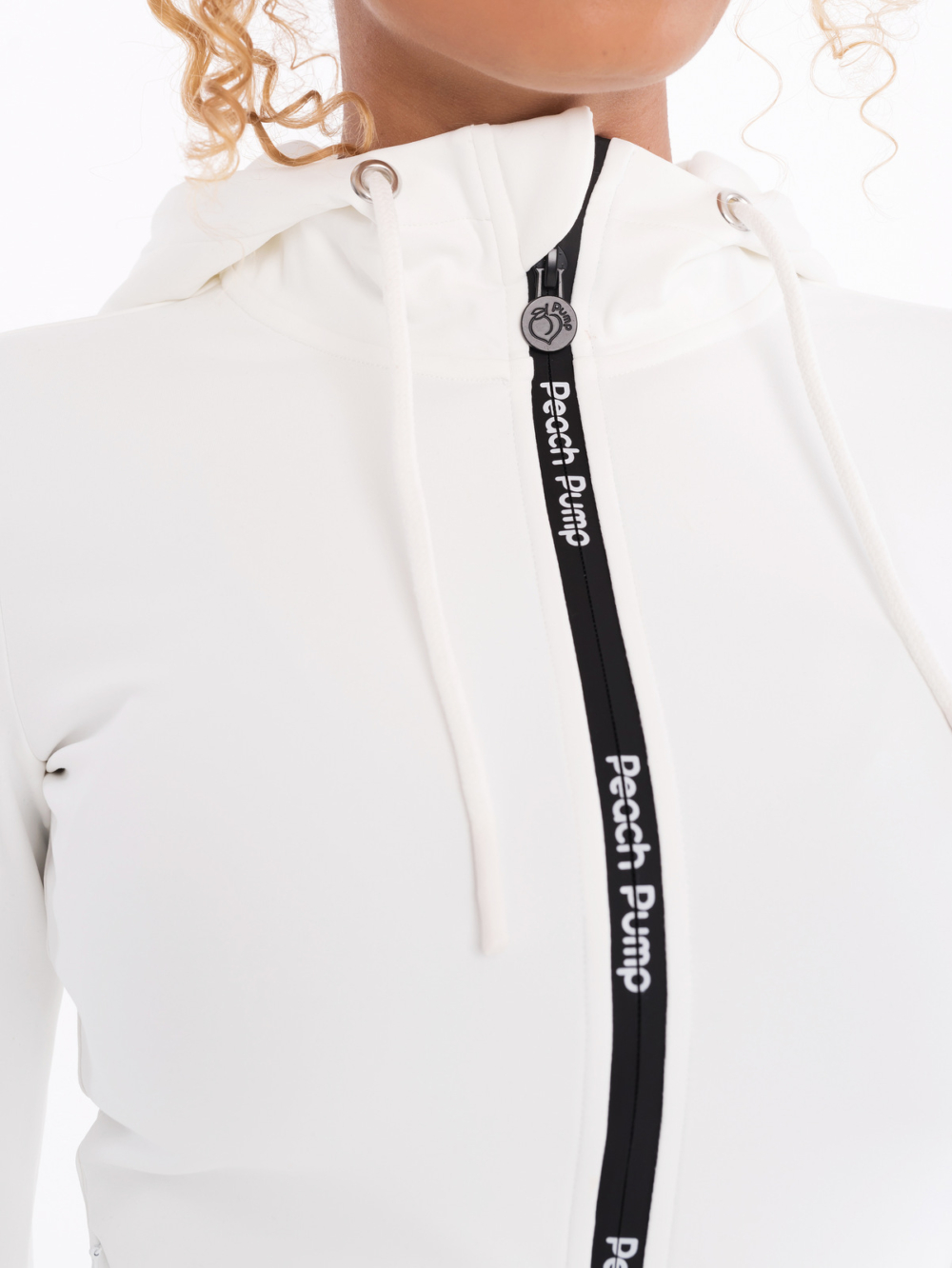 Sports white body zip jacket with lettering and hood