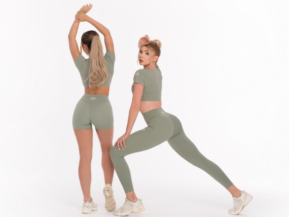 Zielone damskie legginsy sportowe ze średnim stanem