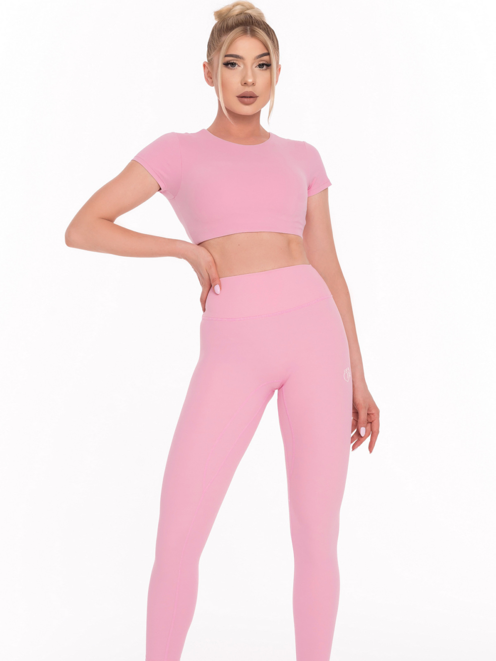 Ροζ αθλητικό γυναικείο κολάν με κανονική μέση και εφέ διαμόρφωσης σώματος