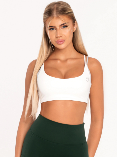 Бяло спортно бюстие с кръстосани презрамки на гърба