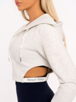 Hanorac sport scurt gri deschis cu detalii decupate în talie