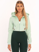 Mint green cropped hoodie with large hood and zip