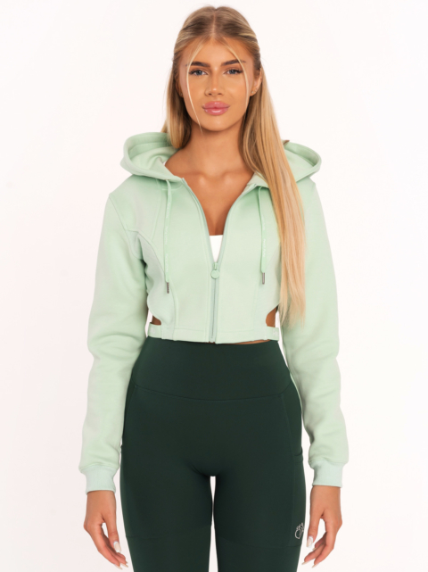 Mint green cropped hoodie with large hood and zip