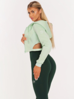 Green zip hoodie with hood and Peach Pump embroidery