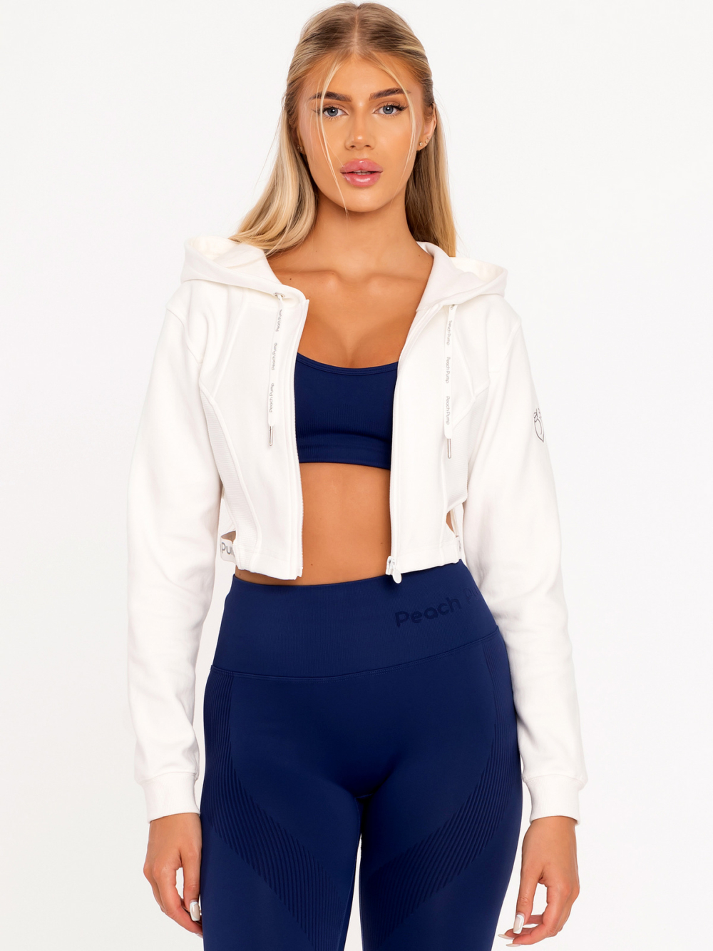 Cropped white Peach Pump hoodie in cotton with zip and hood