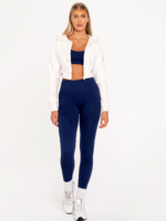 White cropped sports hoodie with shoulder embroidery and side mesh panel