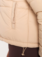 Beige women’s sporty jacket with hood and adjustable waist